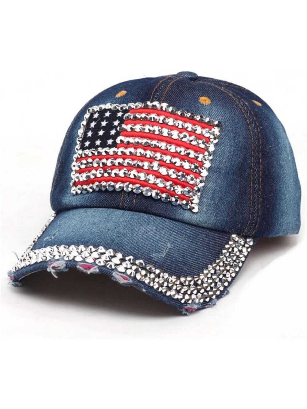 Sparkly USA Flag Baseball Cap with Rhinestones | Hip Hop Style Denim Hat